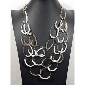 RUSH Denis & Charles White Glass Bead Wire Bib Statement Necklace Boho Western